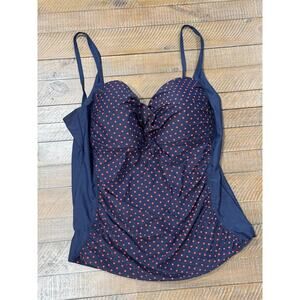 Mazu Swim Tankini - TOP ONLY - Navy/Red Polka Dots - 24W D/DD